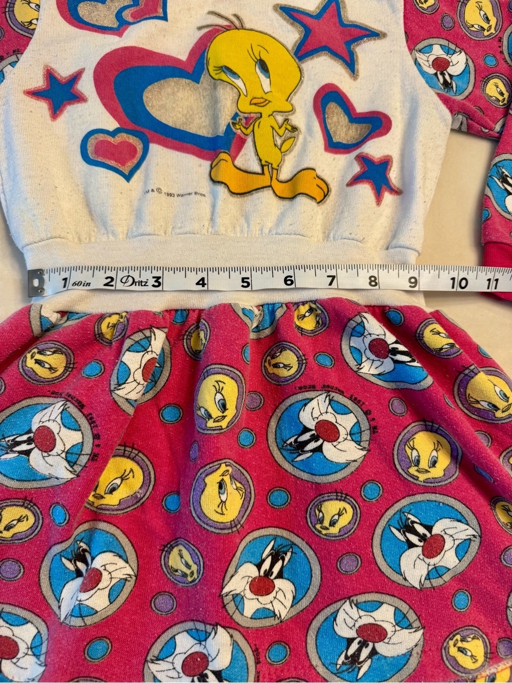 Vintage 1993 Tweety & Sylvester Pink Cartoon Sweatshirt Dress - Picture 11 of 16